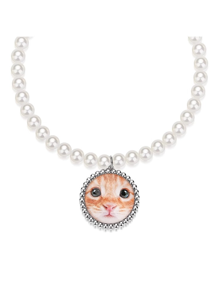 Cute Cat Face Pearl Necklace Choker - CHINASQUAD