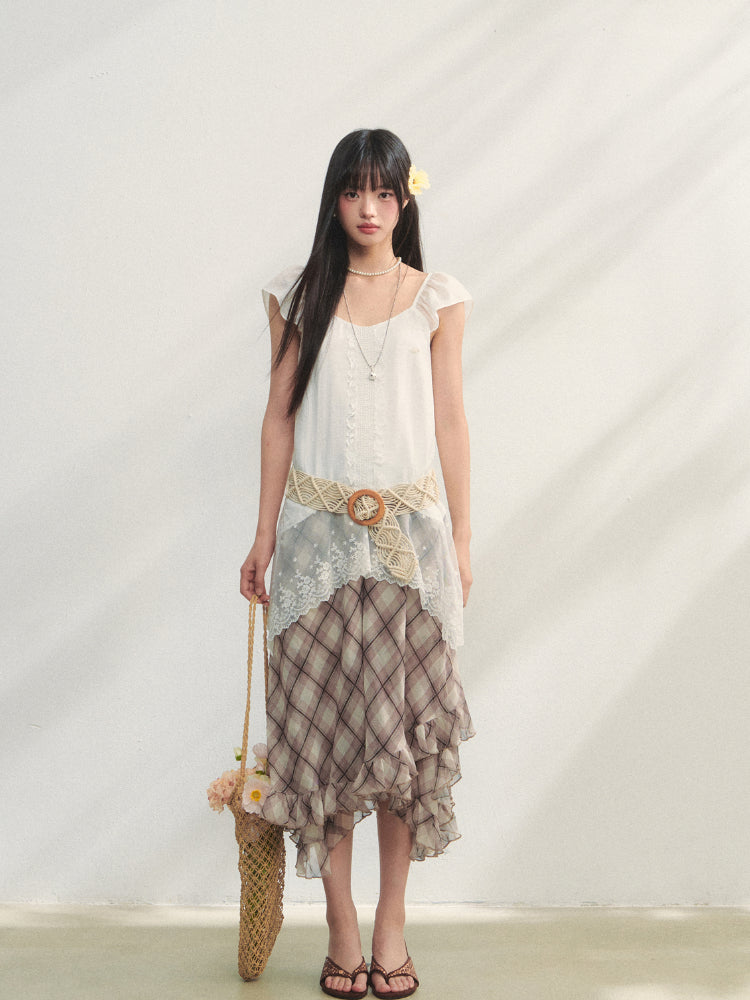 Lace Ruffled Hem Top - CHINASQUAD