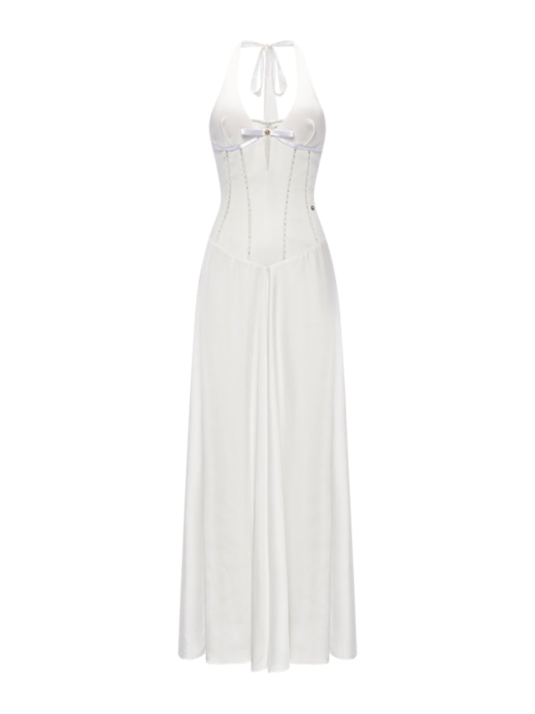 French V-Neck Halter Midi Dress - CHINASQUAD