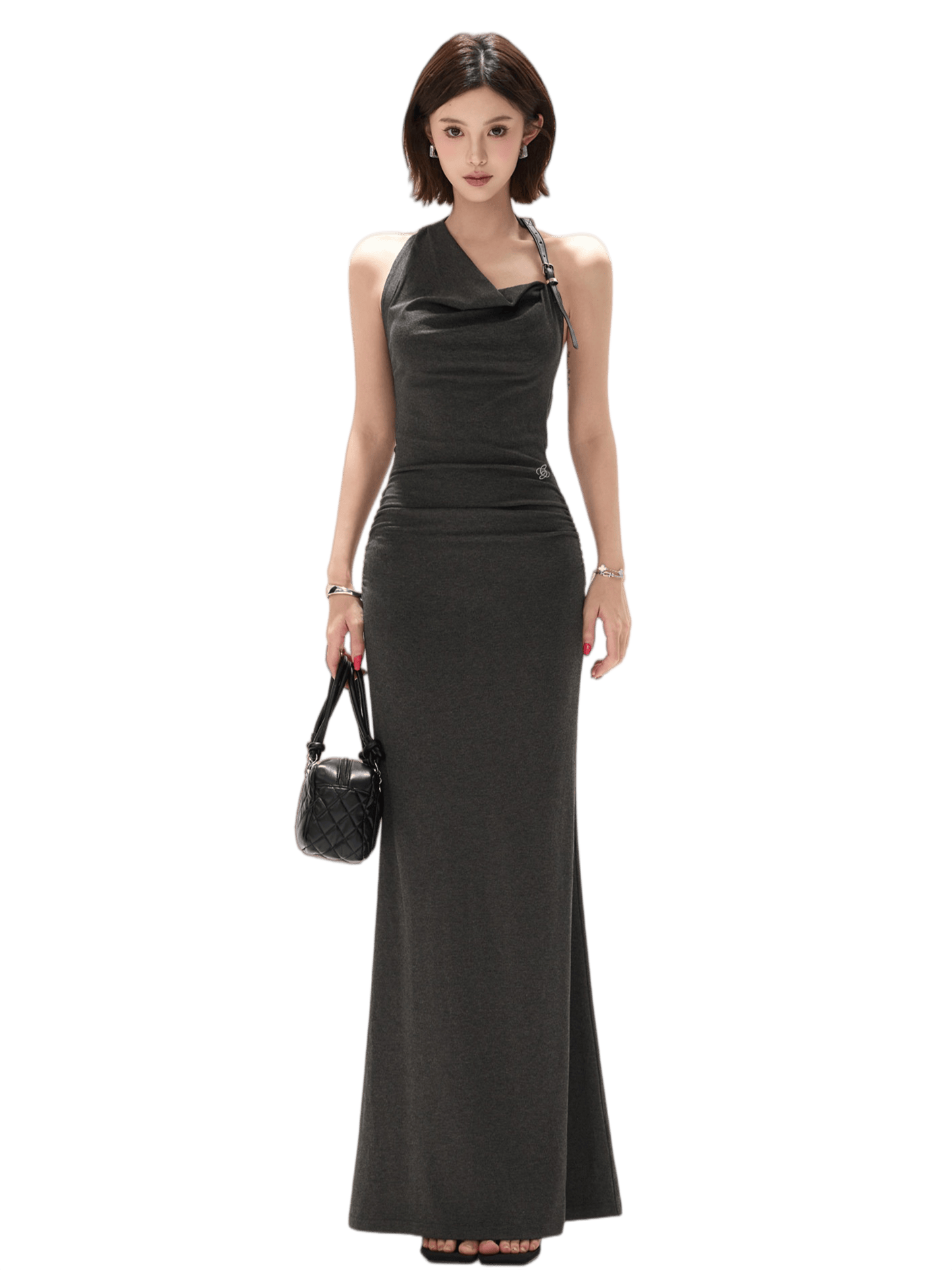 Elegant Draped Halter Knit Maxi Dress