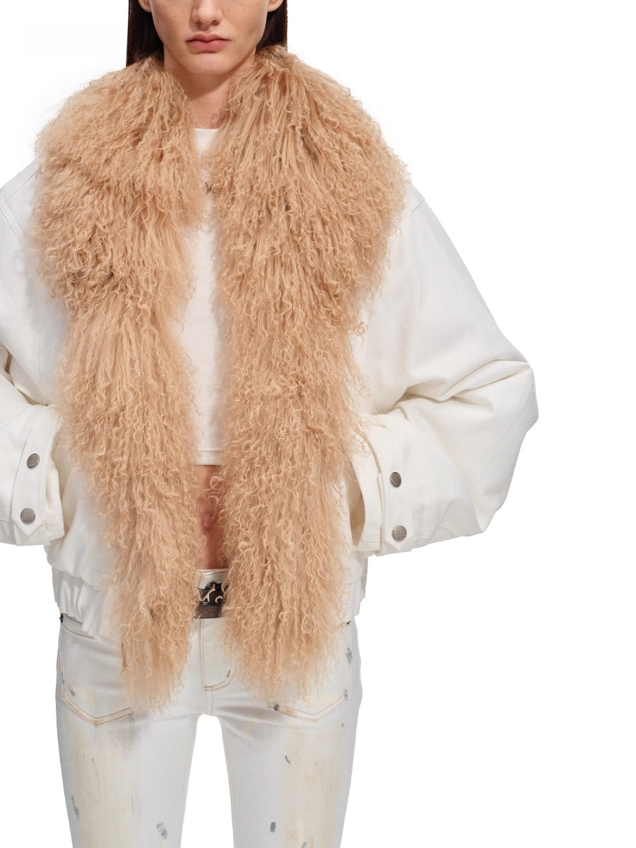 Polar Shearling Collar Denim Down Jacket