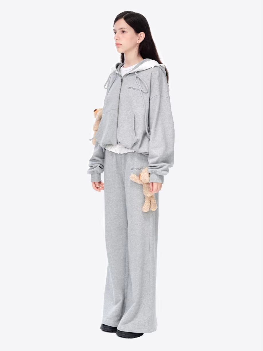 Ruffled Hooded Zip-Up Cropped Sweatshirt