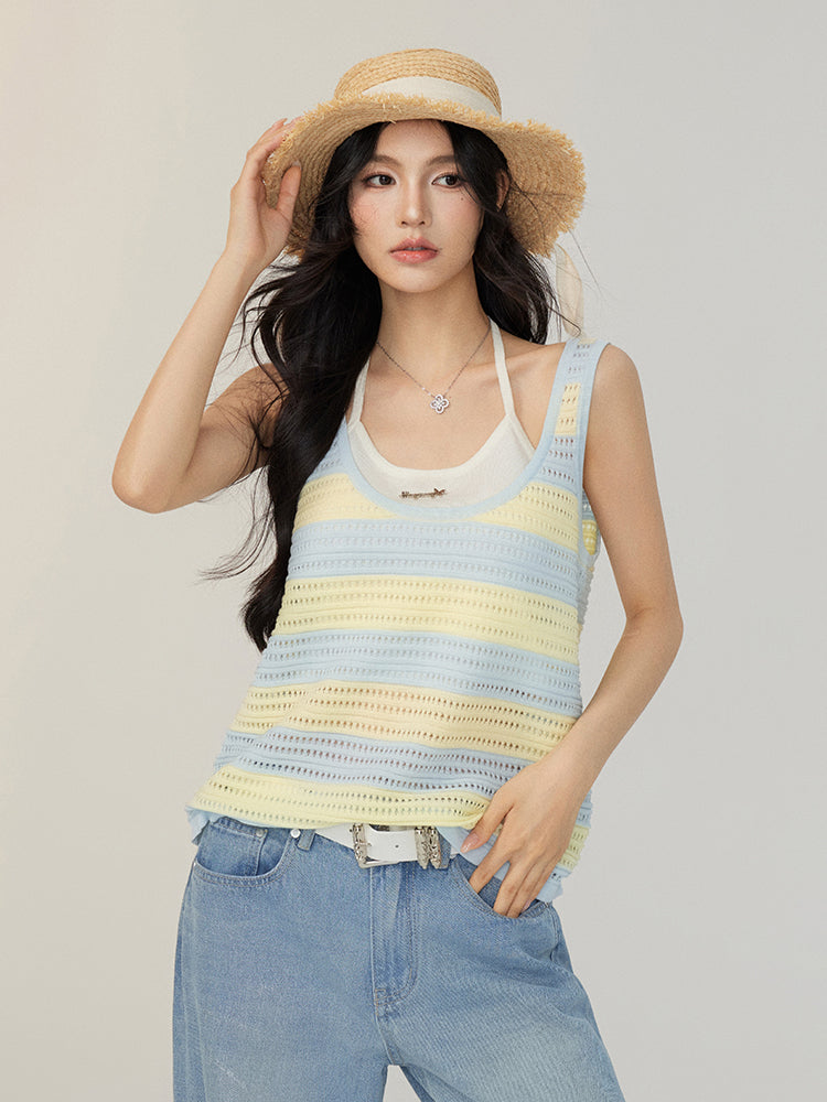 Hollowed-out Lyocell Halter Camisole Vest