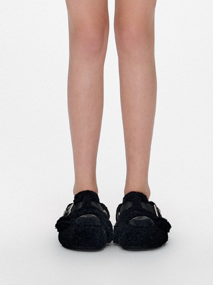 Teddy Wool-Like Buckle Slippers - CHINASQUAD