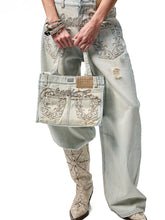 Distressed Printed Denim Tote Bag - CHINASQUAD