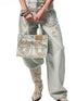 Distressed Printed Denim Tote Bag - CHINASQUAD