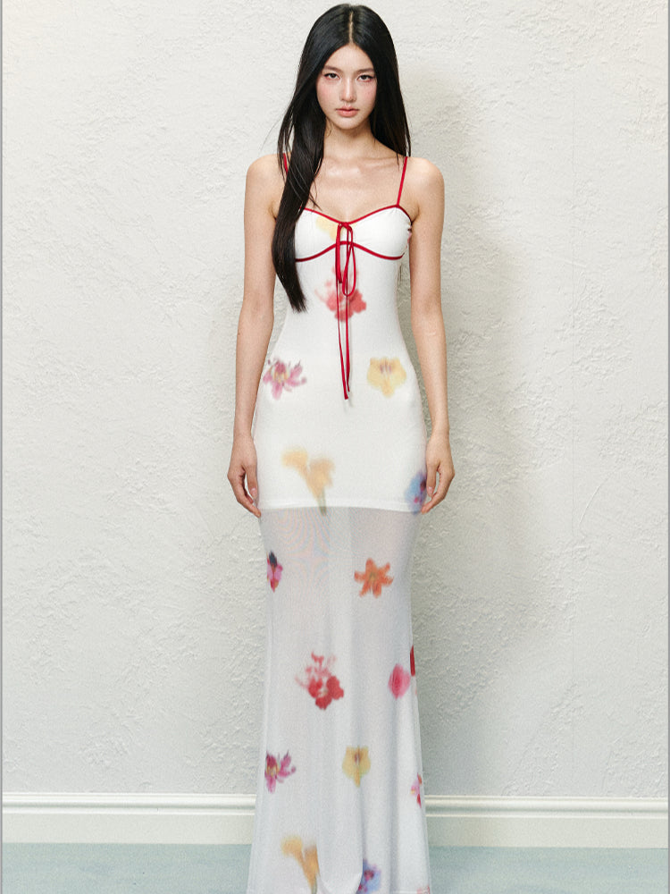 Sheer Colorblock Printed Dress - CHINASQUAD