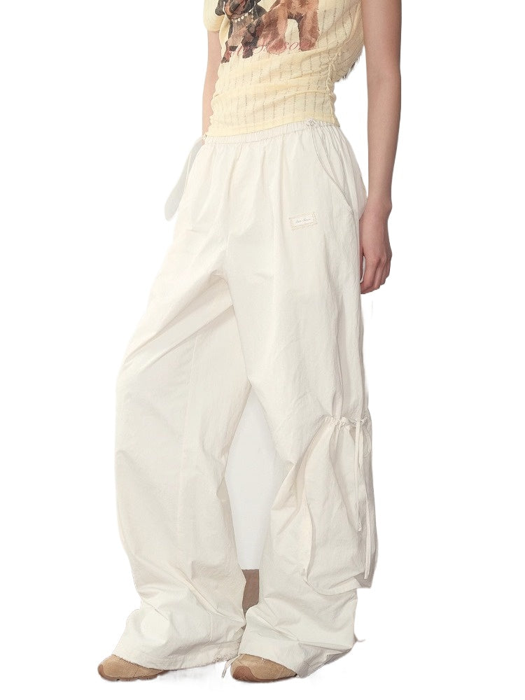 Pink & White Parachute Wide-Leg Pants - CHINASQUAD