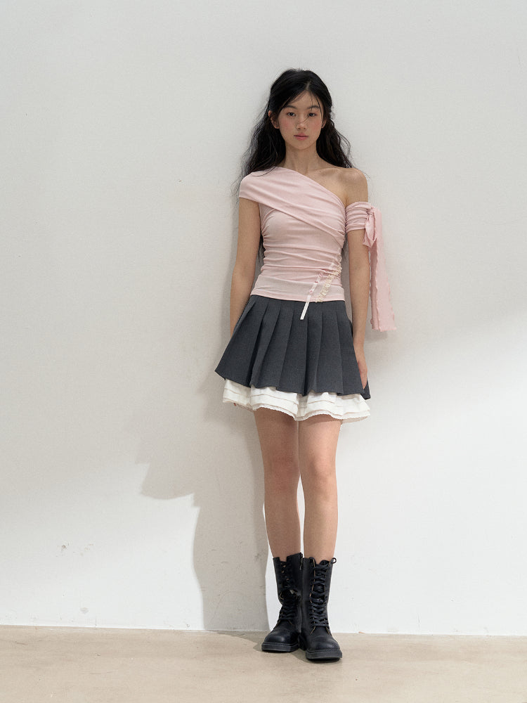 Diagonal Strap Off-shoulder T-shirt - CHINASQUAD