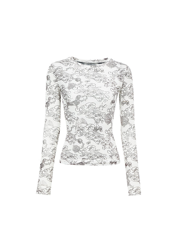 Black & White Full-Print Mesh Top - CHINASQUAD