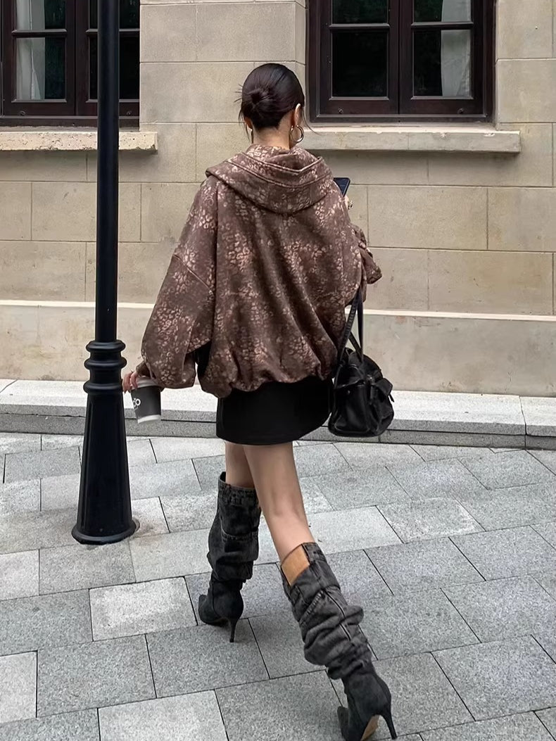 Oversized Hooded Zip-Up Sweatshirt