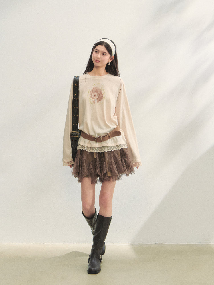 High-Waist Lace Tie Puff Skirt - CHINASQUAD