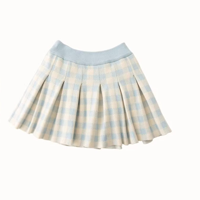 Plaid Contrast Jacket & Pleated Skirt Set