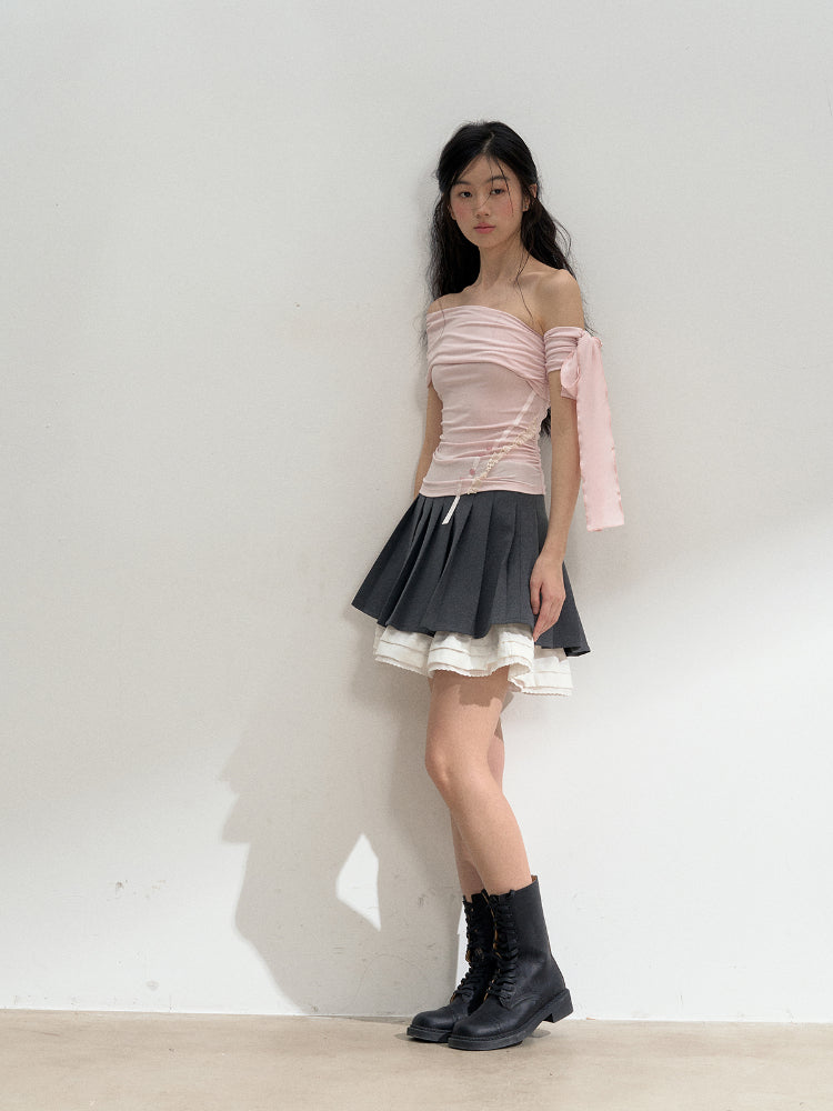 Diagonal Strap Off-shoulder T-shirt - CHINASQUAD