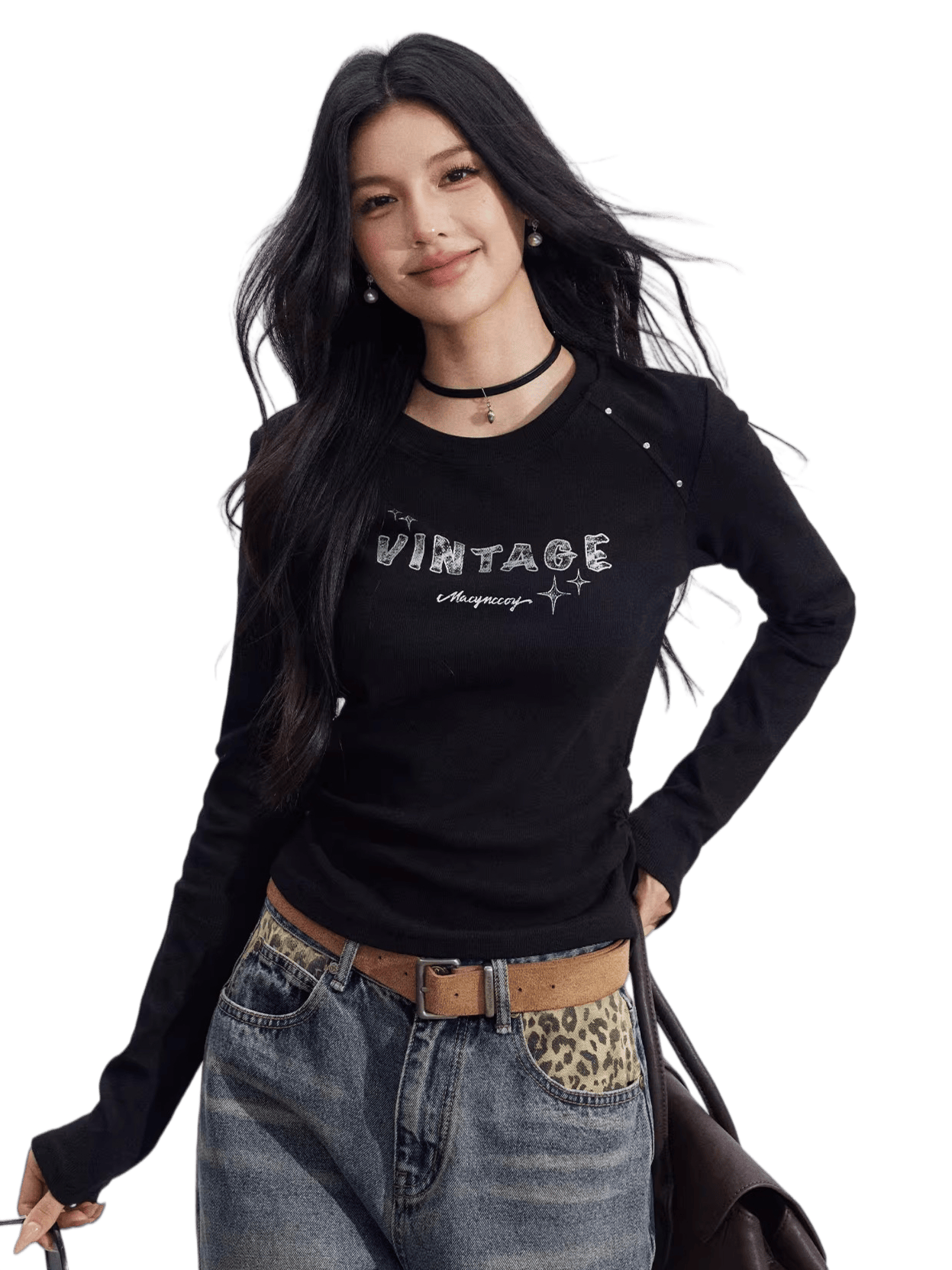 Letter-Print Slim-Fit Long-Sleeve T-Shirt