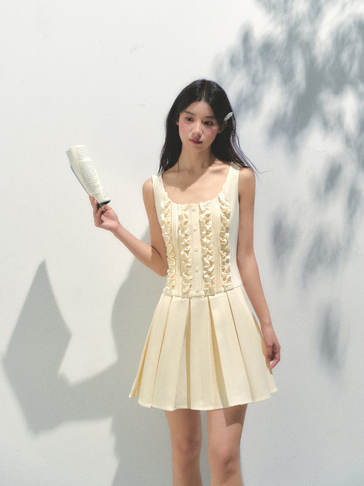 Detachable Sailor-collar Pleated Dress - CHINASQUAD