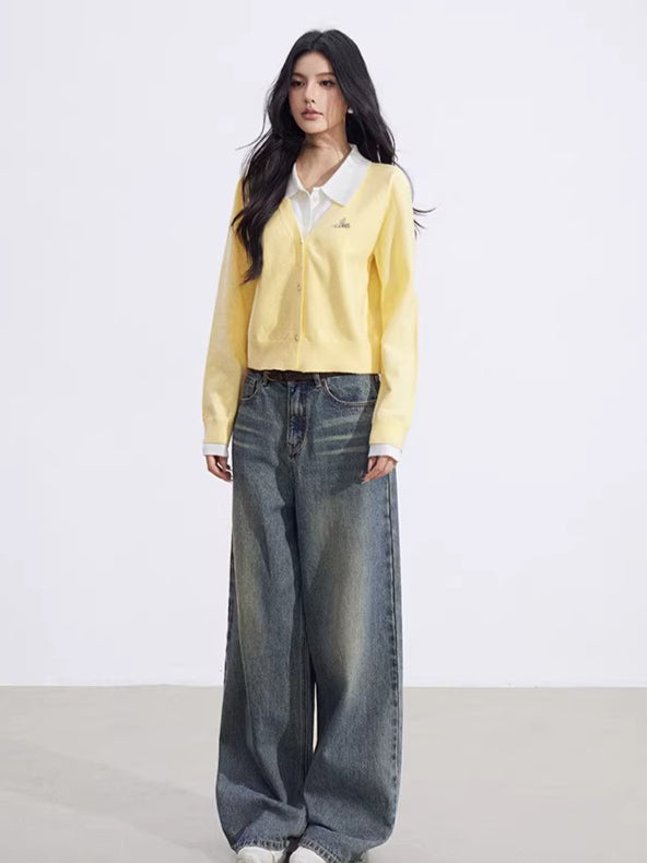 Layered-Effect Knit Polo Top