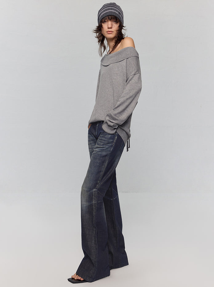 Black-Blue Low-Waist Flared & Bell-Bottom Pants Pants - CHINASQUAD