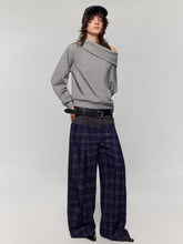 Grey Asymmetric Off-Shoulder Loose Sweatshirt - CHINASQUAD