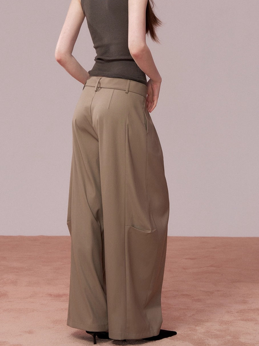 Tailored Drape Wide-Leg Suit Trousers