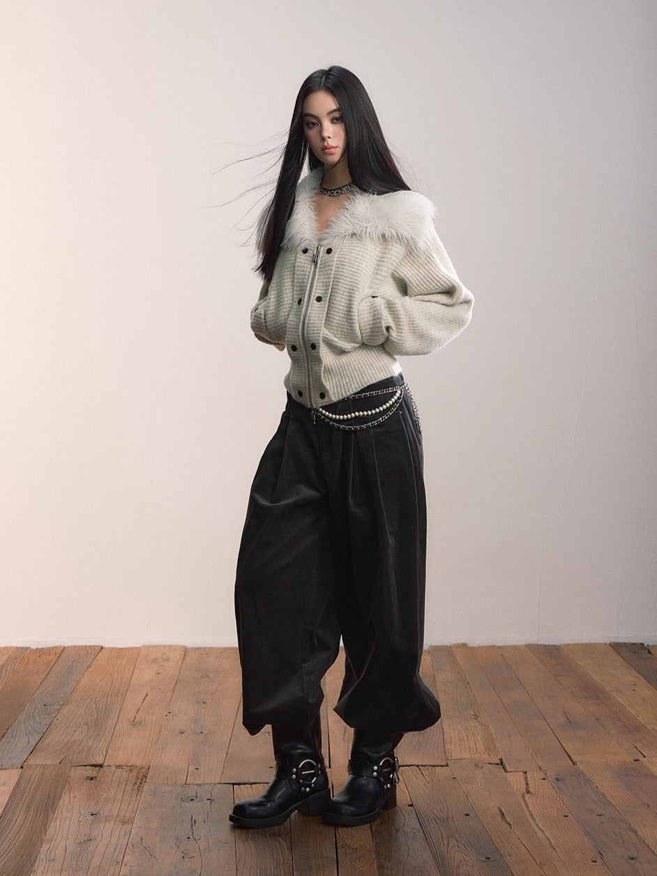 Faux Fur Collar Knit Jacket