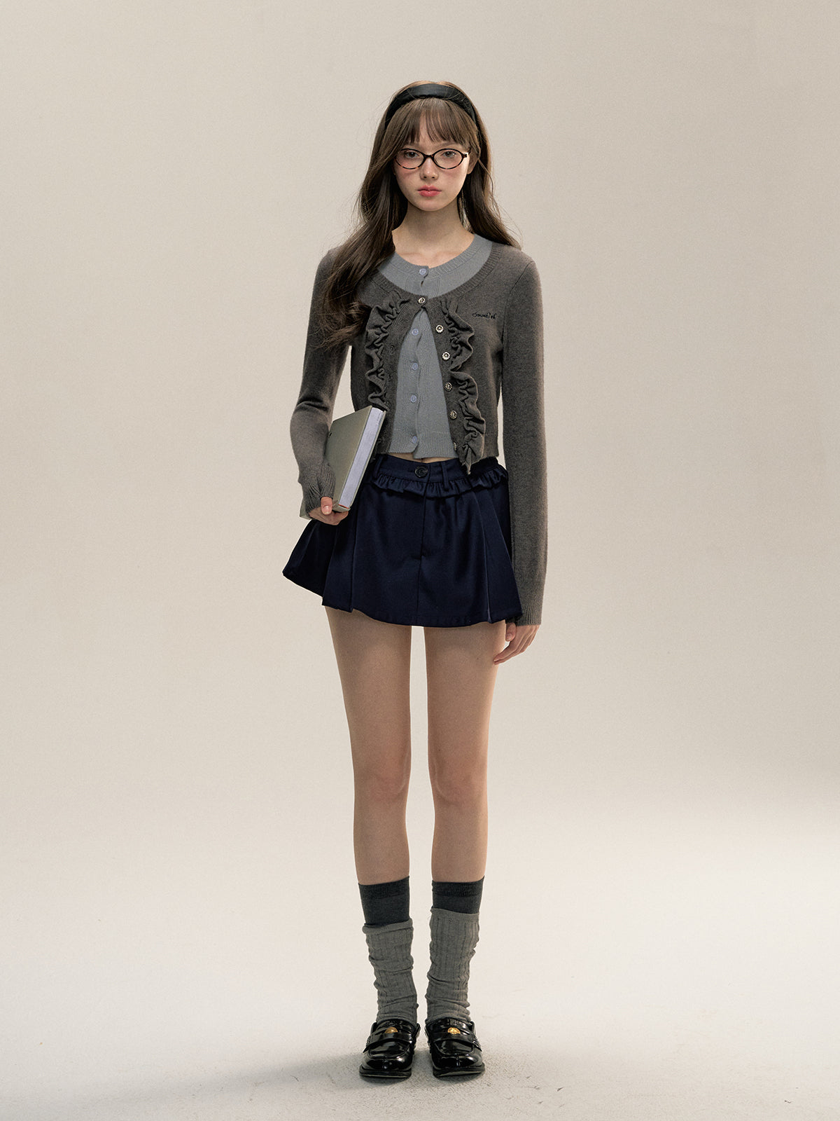 Gray 2-in-1 Lace Trim Knit Sweater - CHINASQUAD