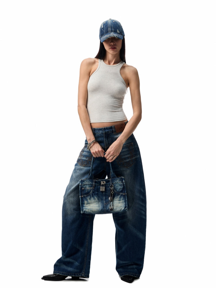 Vintage Wash Detachable Knife Denim Skirt Pants - CHINASQUAD
