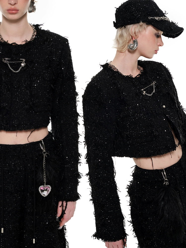 Black Tweed Cropped Pants - CHINASQUAD