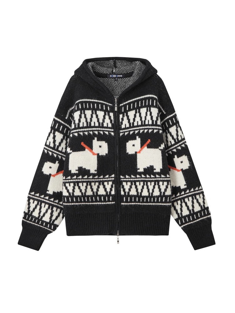 Mosaic Terrier Hooded Cardigan - CHINASQUAD