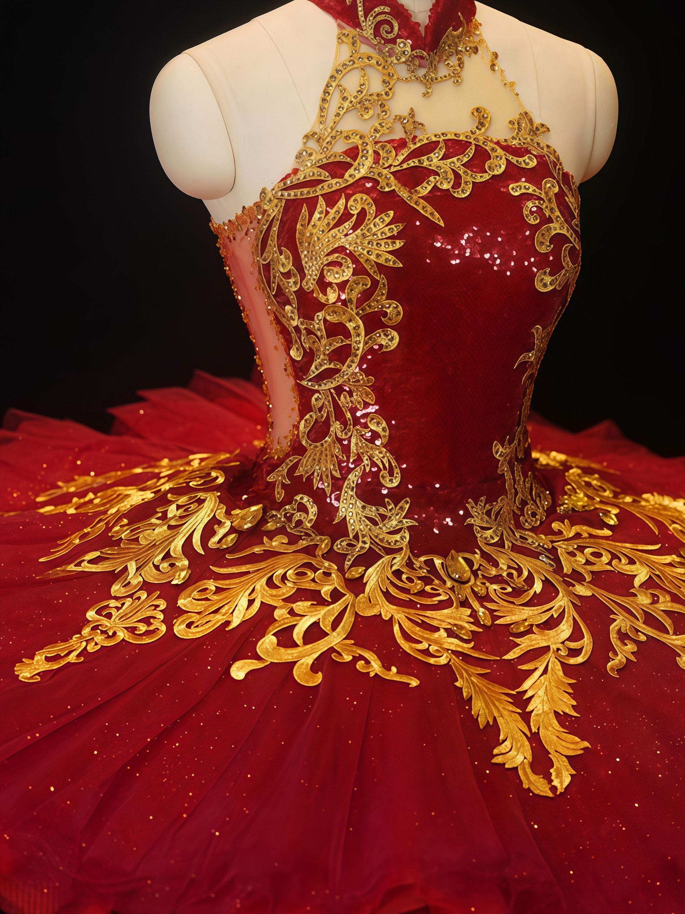 Crimson Regal Embroidered Tutu Dress