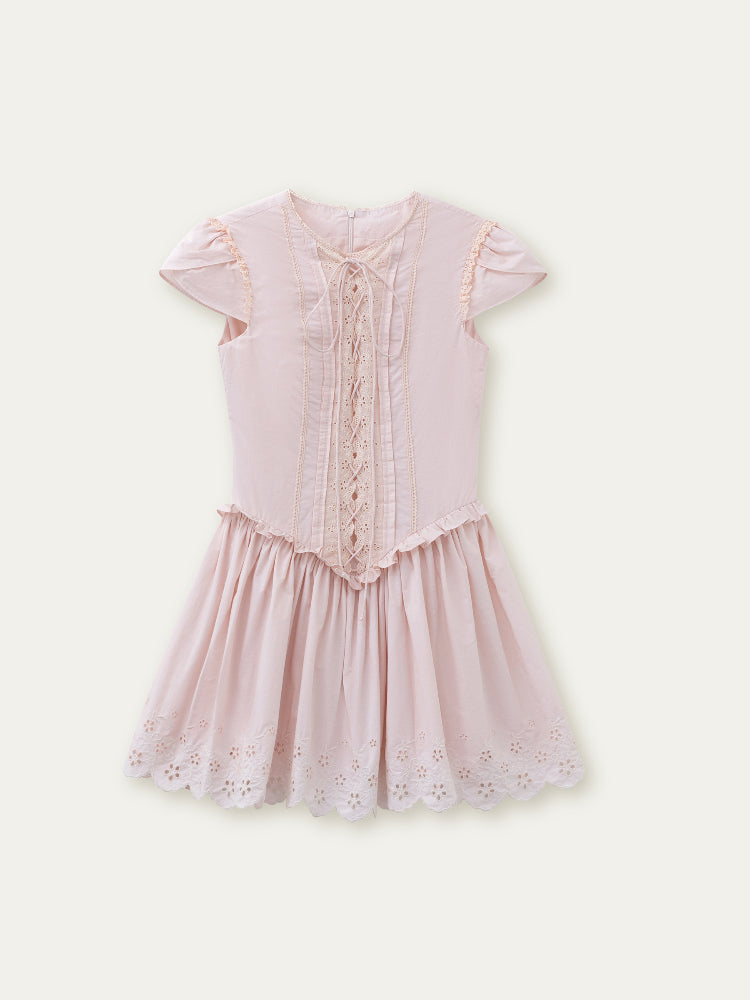 Pink Embroidered Waist - cinched Dress - CHINASQUAD