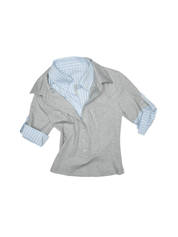 Faux Two-Piece Polo Collar T-Shirt - CHINASQUAD