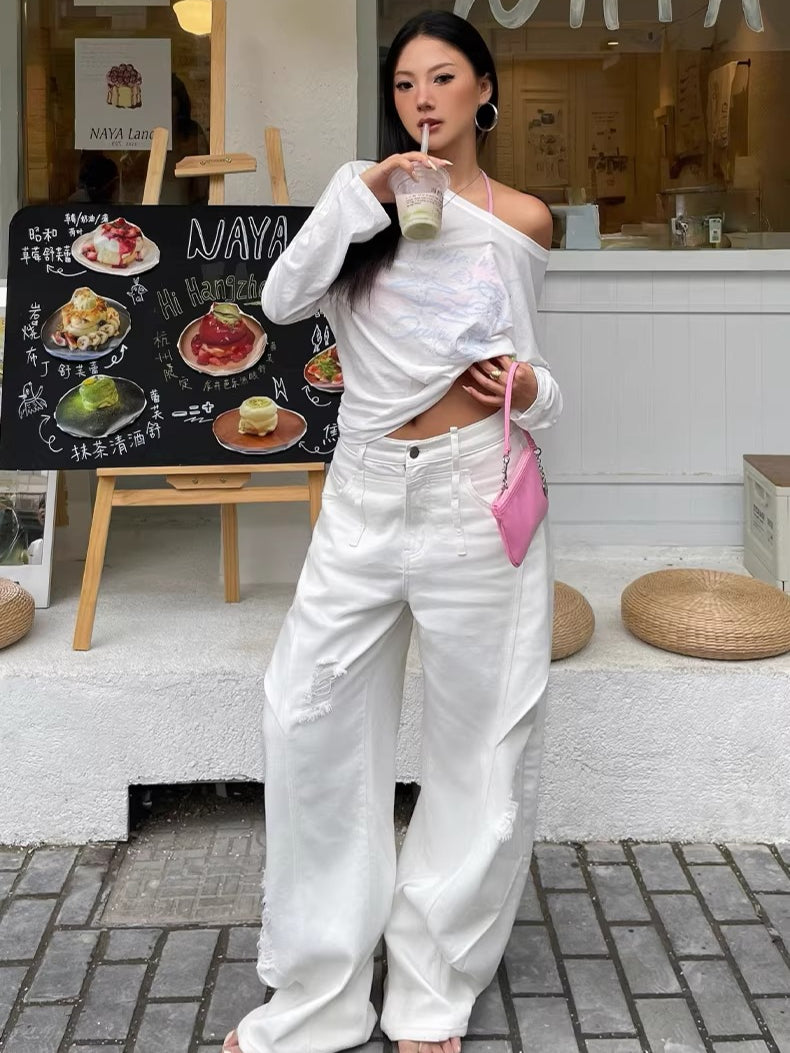 Washed Ripped Balloon-Fit Denim Jeans