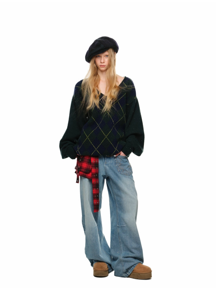 (Final Sale) Washed Denim Wide-Leg Pants - CHINASQUAD