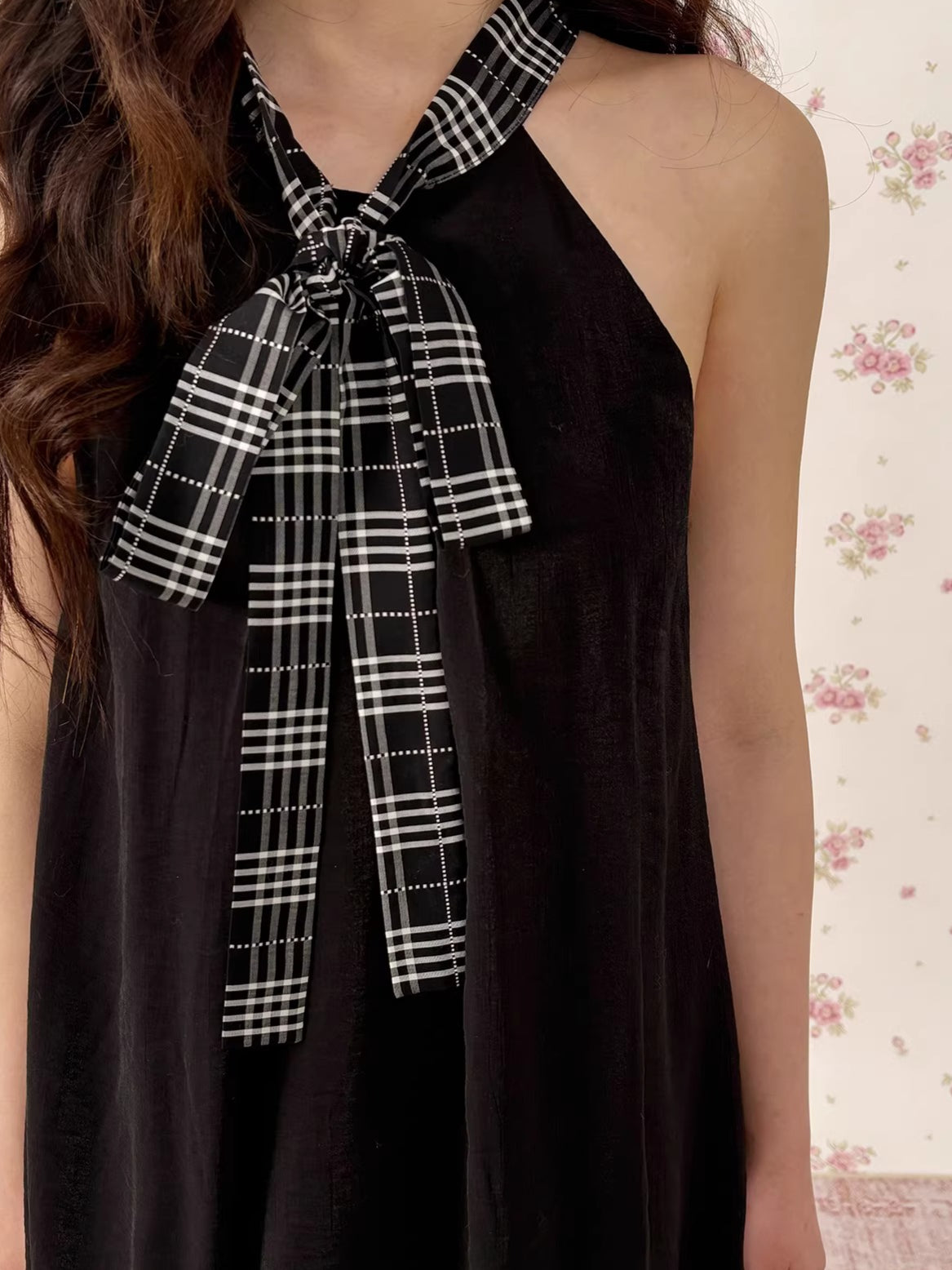 Vintage Plaid Halter Ruffle Dress