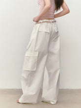 Wide-Leg Beaded Cargo Large Pockets Pants - CHINASQUAD