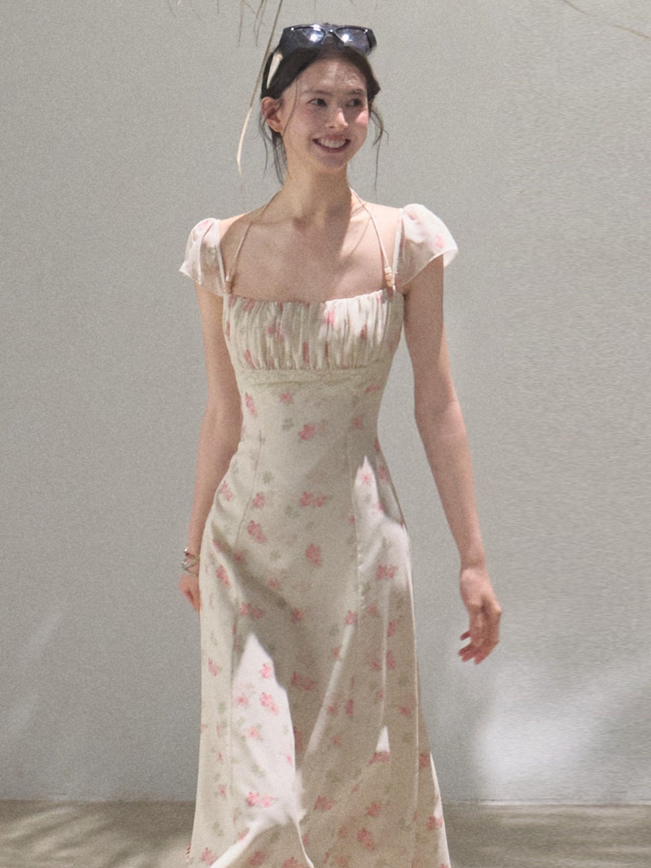 Moonlit Beaded Halter Waist-Cinched Dress
