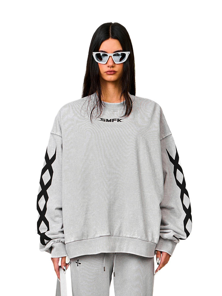Black & Gray Chain Racing Oversized Sweatshirt - CHINASQUAD