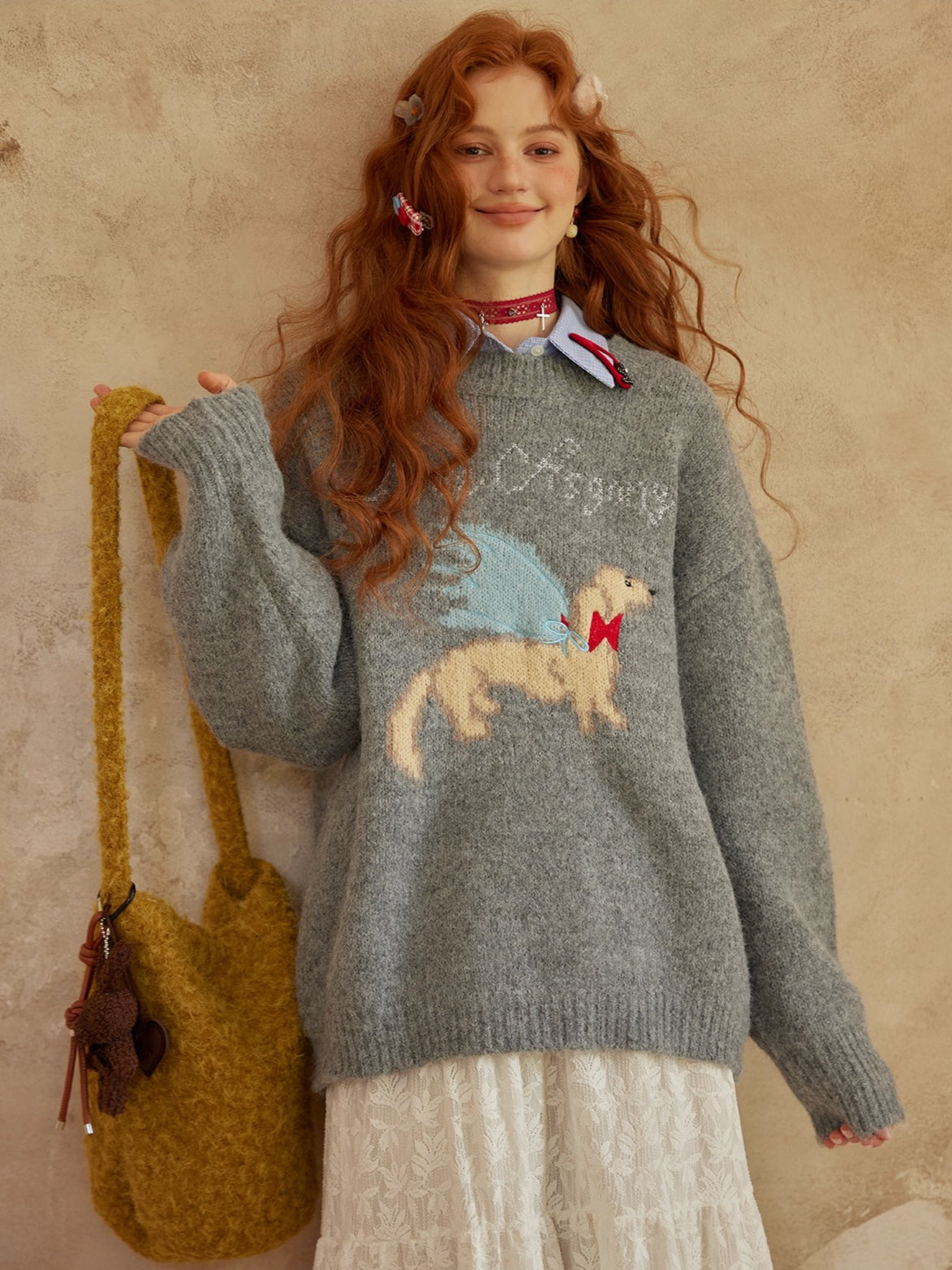 Animal Jacquard Embroidered Knit Sweater