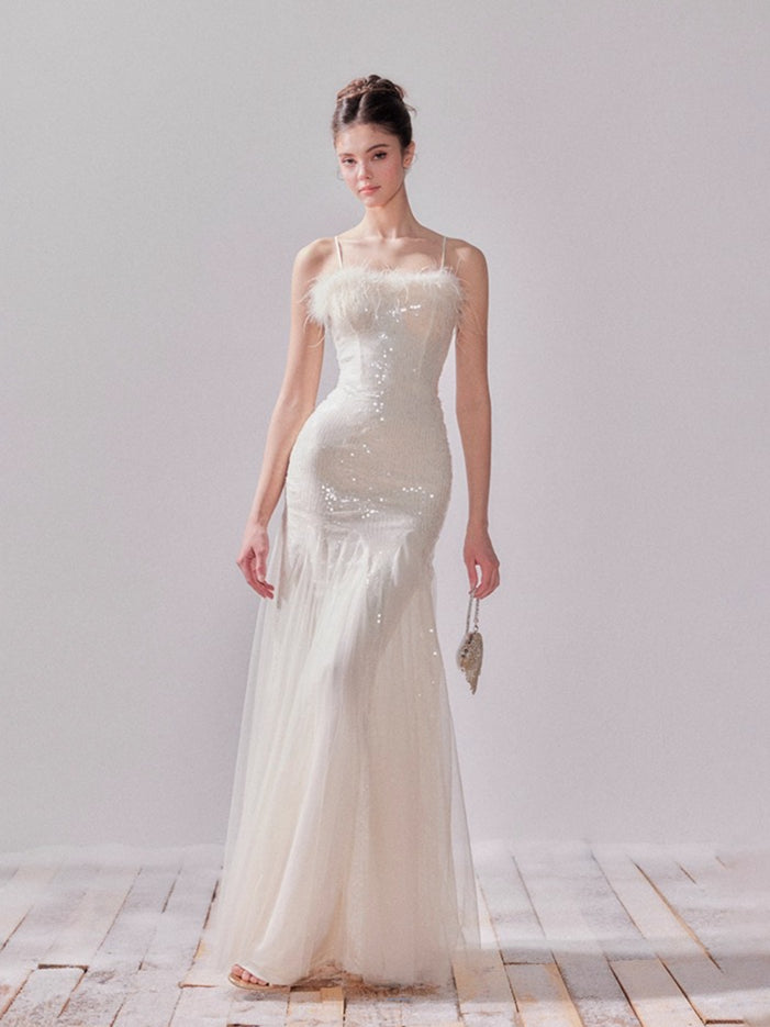 Starlit Pearl Sequin Mesh Mermaid Gown