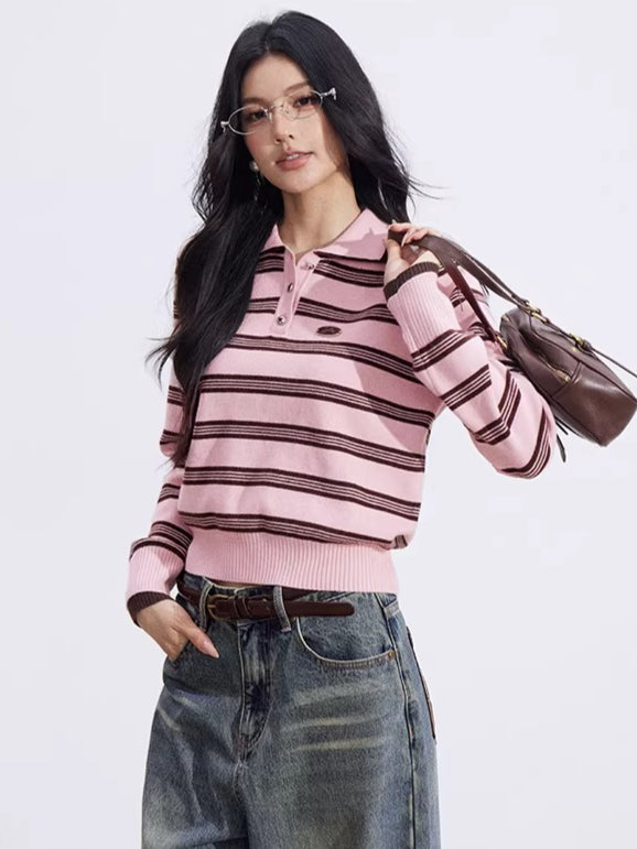 Collegiate Stripe Polo Knit Sweater