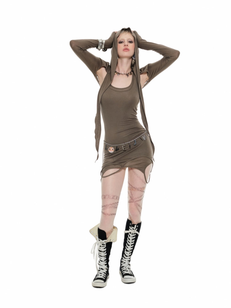 Hooded Tie-Up Cropped Cardigan - CHINASQUAD