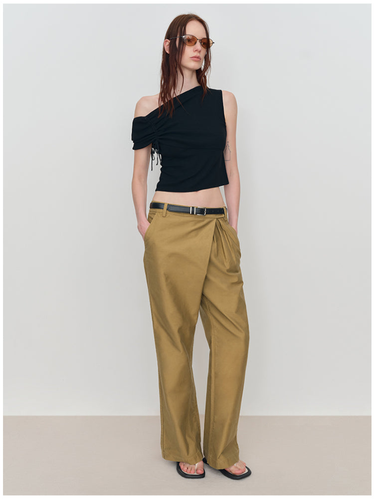 Asymmetric Drawstring Ruched One-Shoulder Blouse