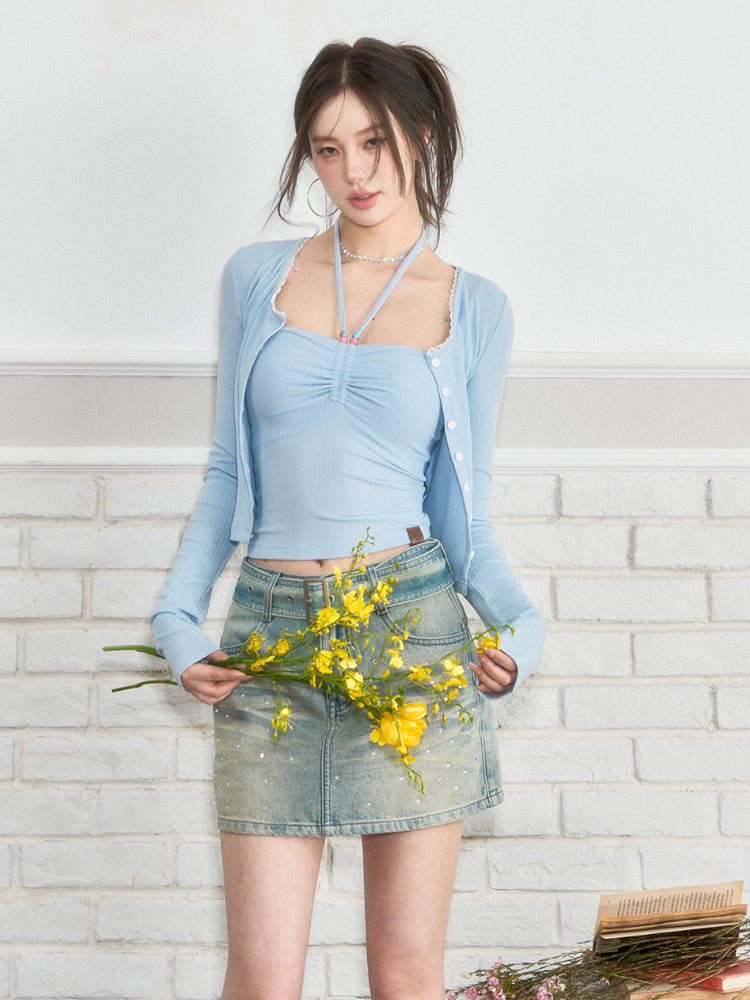 Halter Neck Tank Top & Cardigan Set - CHINASQUAD