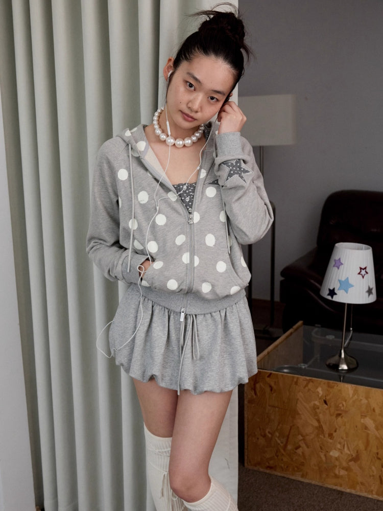 Polka Dot Spliced Zip-up Hoodie