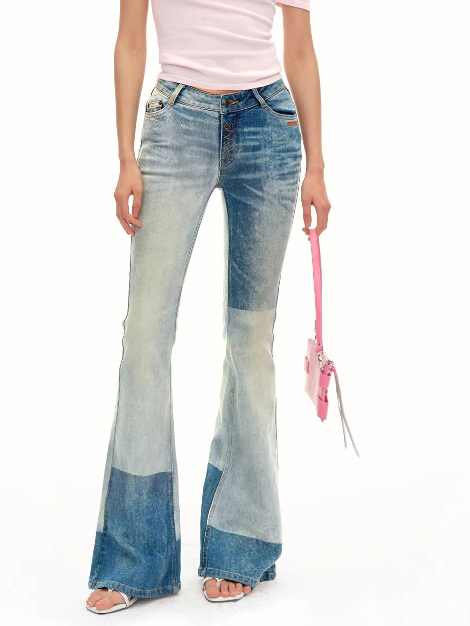 Equestrian Contrast Panel Micro-Flare Denim Jeans