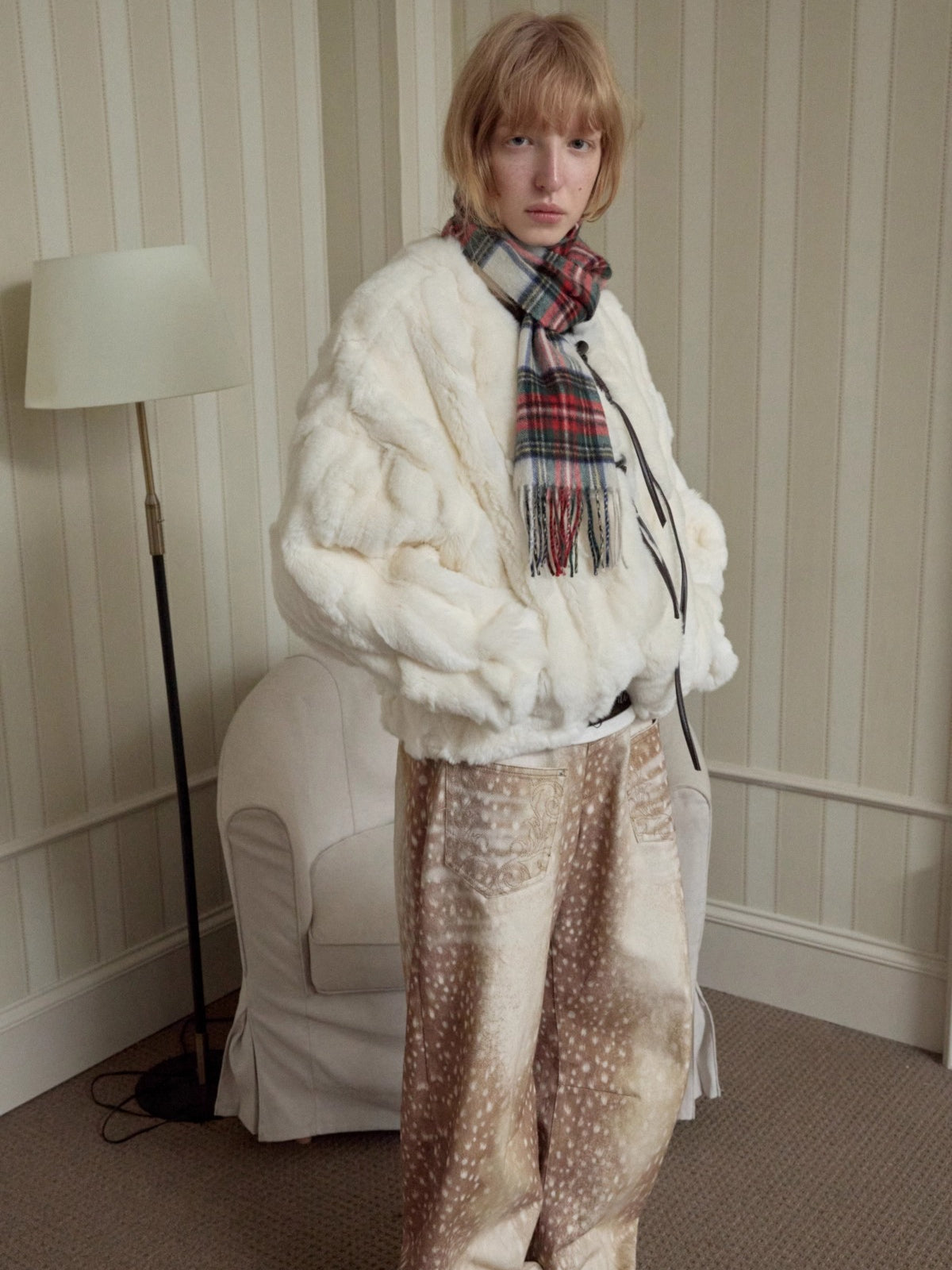 Fur Panel Horn-Buckle Jacket