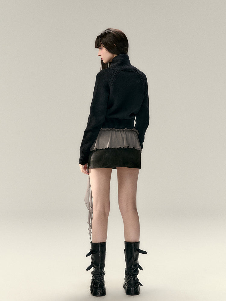 Bowknot Pocket Design Knit Top - CHINASQUAD