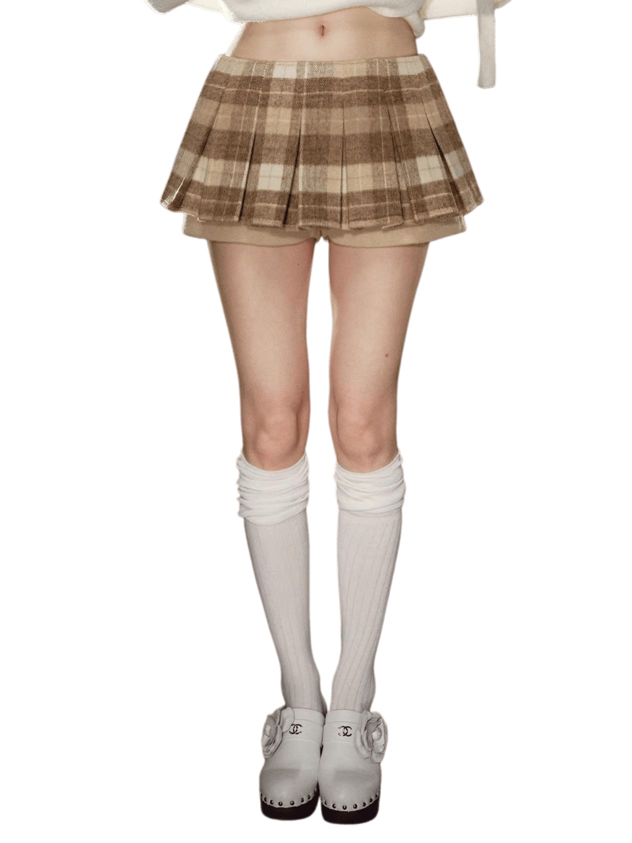 Soft Wool Plaid Pleated Mini Skirt