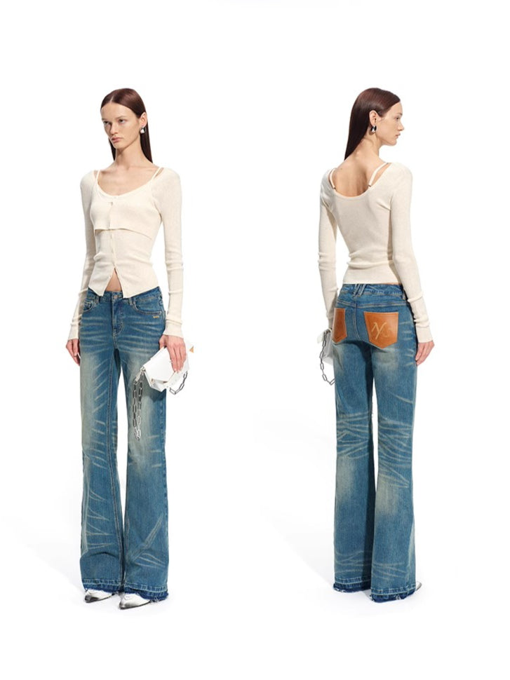 "Savanna Series" Plains Washed Denim Straight-Leg Jeans - CHINASQUAD